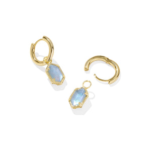 KENDRA SCOTT HALLIE HUGGIE EARRINGS GOLD SKY BLUE MOTHER OF PEARL