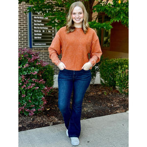 Calypso Essential Corded Crew Sweatshirt - Burnt Orange