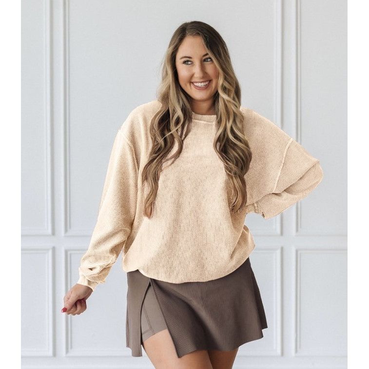 Calypso Essential Corded Crew Neck Sweatshirt - Peach