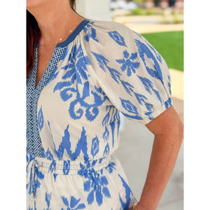 Camilla Contrast Floral Print Midi Dress - Blue/Multi - FINAL SALE