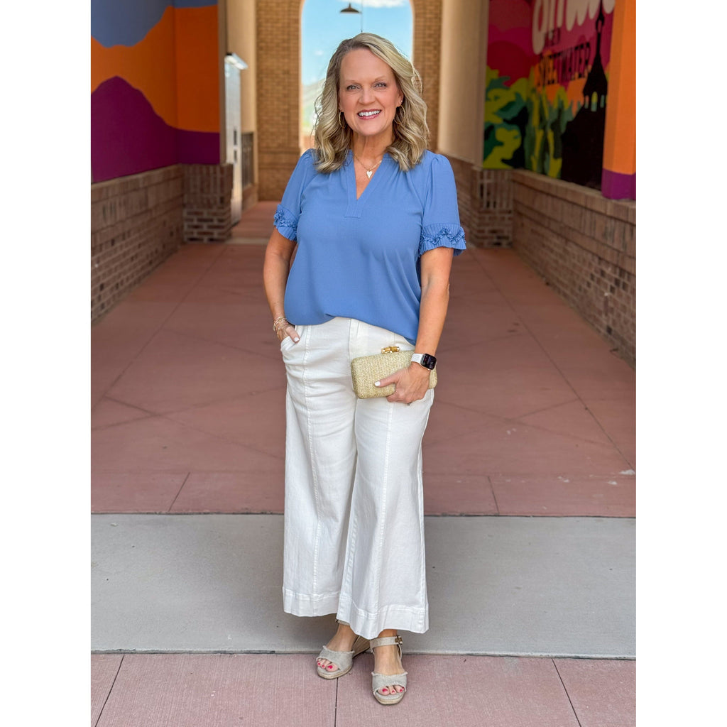 Camille Pleated Cuff Blouse - Faded Blue
