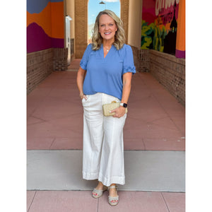Camille Pleated Cuff Blouse - Faded Blue