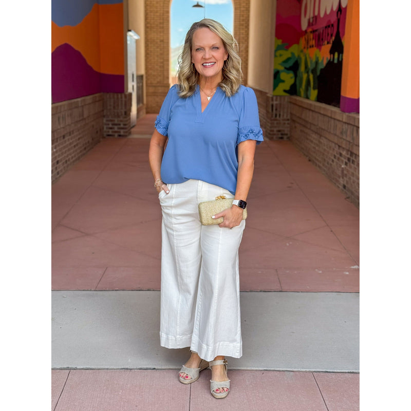 Camille Pleated Cuff Blouse - Faded Blue