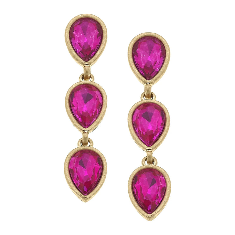 Jordan Rhinestone Teardrop Earrings - Fuchsia