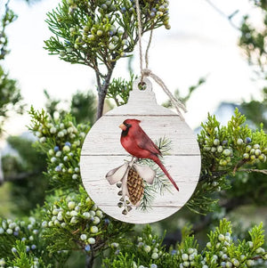 Cardinal Bulb Wooden Ornament