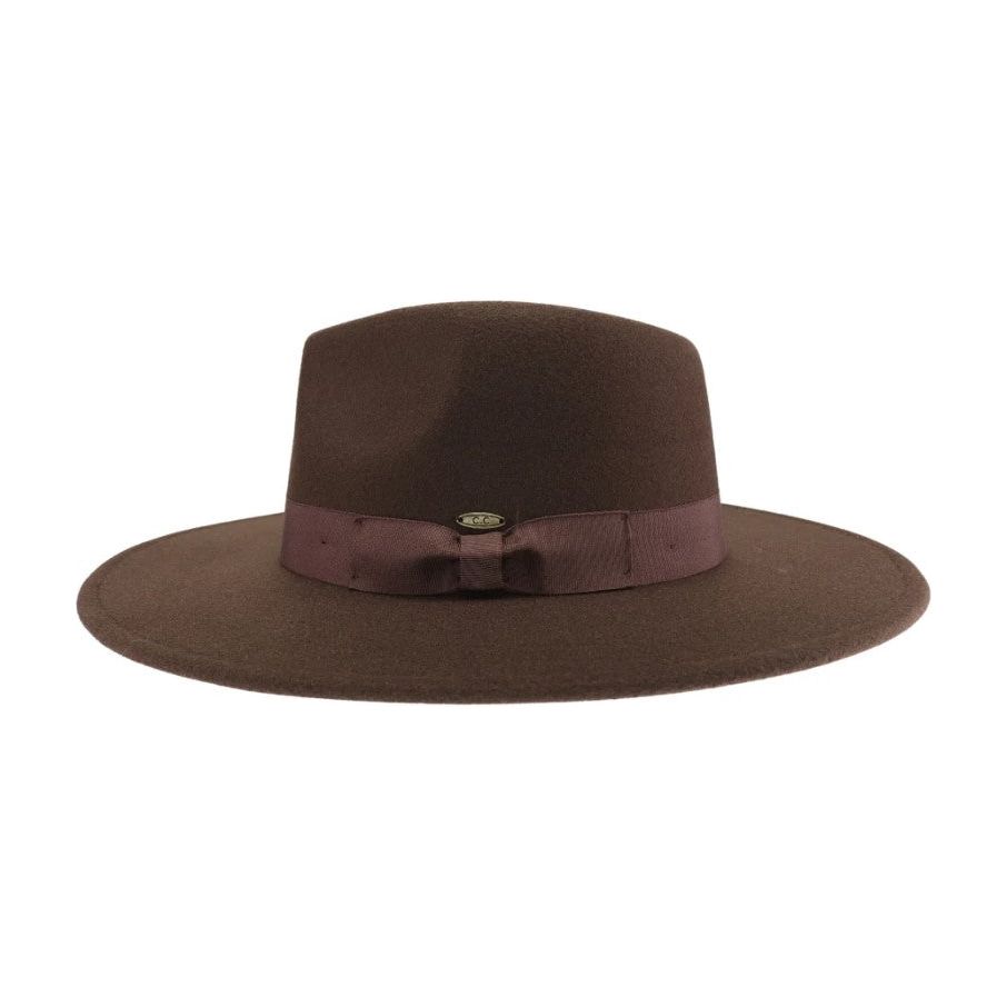 CC Grosgrain Bow Vegan Felt Hat - Brown