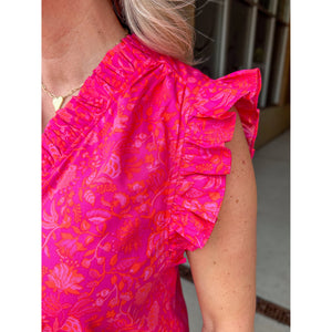 Cerise Floral Ruffle Blouse - Magenta/Pink