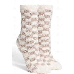 Checkered Pattern Soft Luxury Mini-Crew Sock - Beige