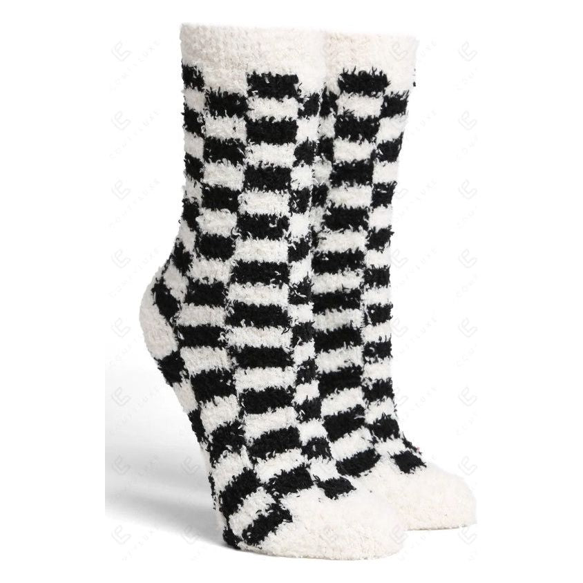 Checkered Pattern Soft Luxury Mini-Crew Sock - Black