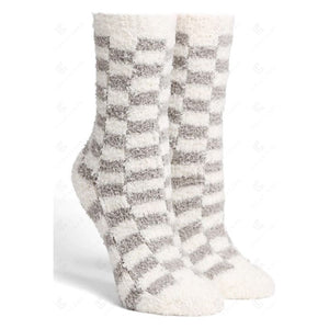 Checkered Pattern Soft Luxury Mini-Crew Sock - Gray