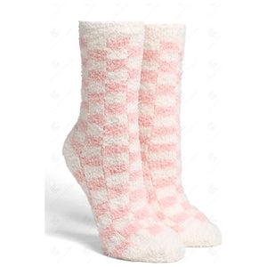 Checkered Pattern Soft Luxury Mini-Crew Sock - Pink