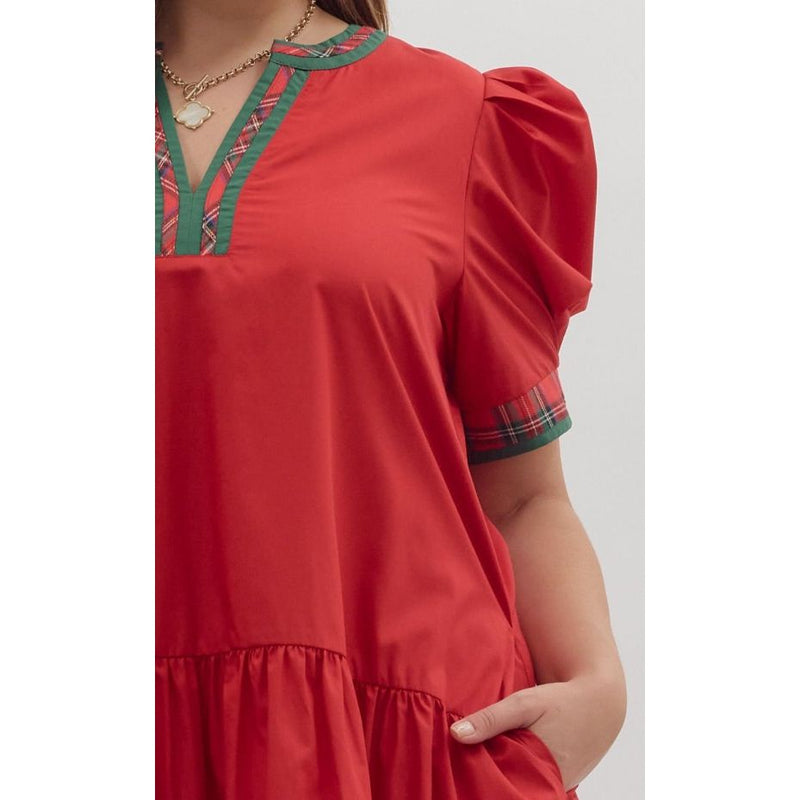 Christina Puff Sleeve Mini Dress - Red