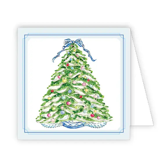Christmas Tree with Snow & Blue Bow Enclosure Card