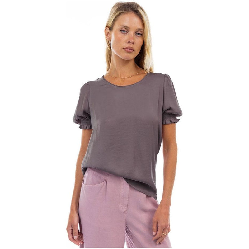 Kailey Cinched Short Sleeve Blouse - Muted Mauve