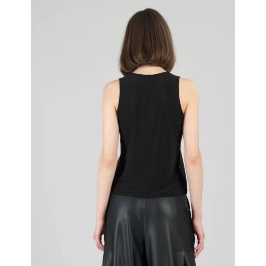 Clara Sunwoo Liquid Leather Sheen Two-Tone Jewel Neck Tank - Black