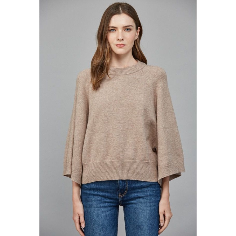 Claudia Raglan Wide Sleeve Crew Neck Sweater - Soft Mocha