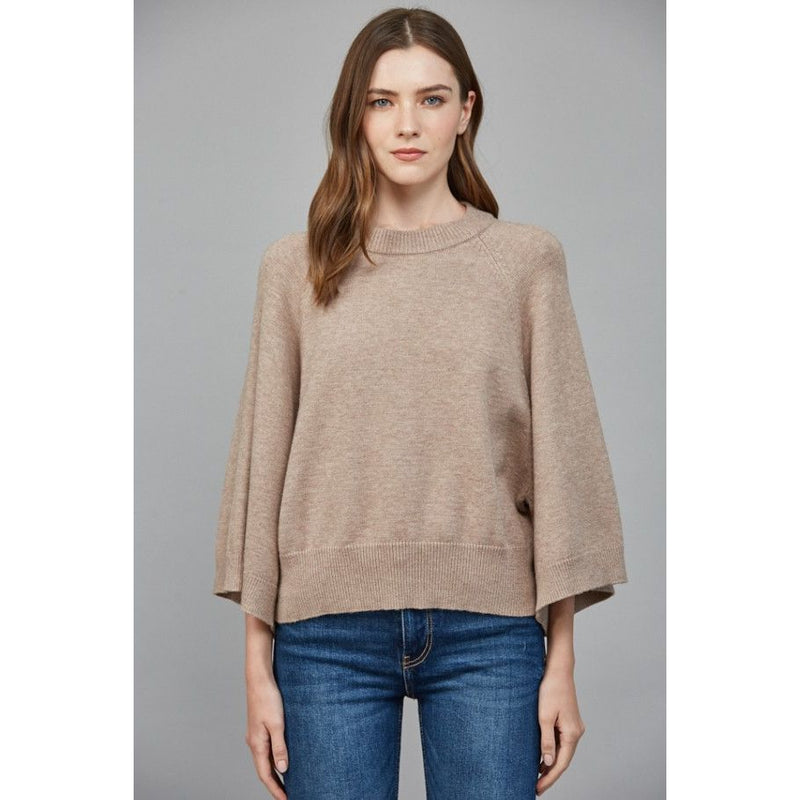 Claudia Raglan Wide Sleeve Crew Neck Sweater - Soft Mocha