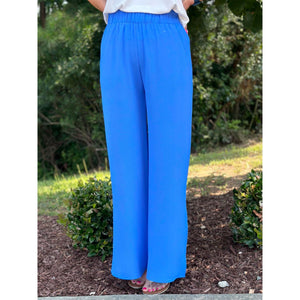 Alora Textured Solid Side Slit Wide Leg Pants - Clean Blue