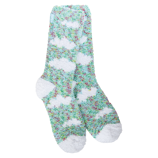 Cozy Cloud Crew Socks - Aqua Blue Confetti