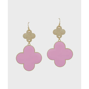 Clover Metal & Epoxy Earrings - Pink/Gold