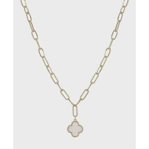 Clover Pendant Chain Necklace - White/Gold