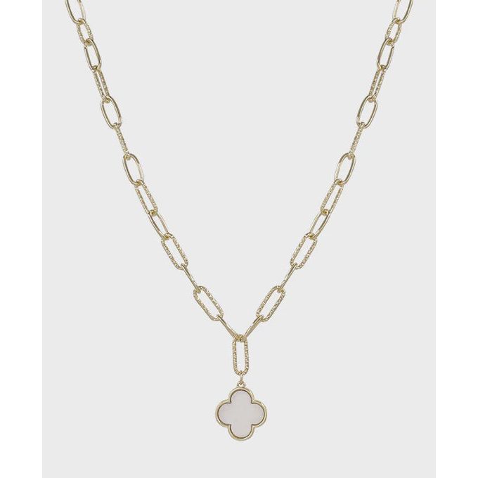 Clover Pendant Chain Necklace - White/Gold
