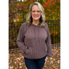 Britta Solid Long Puff Sleeve Ribbed Hoodie - Coco