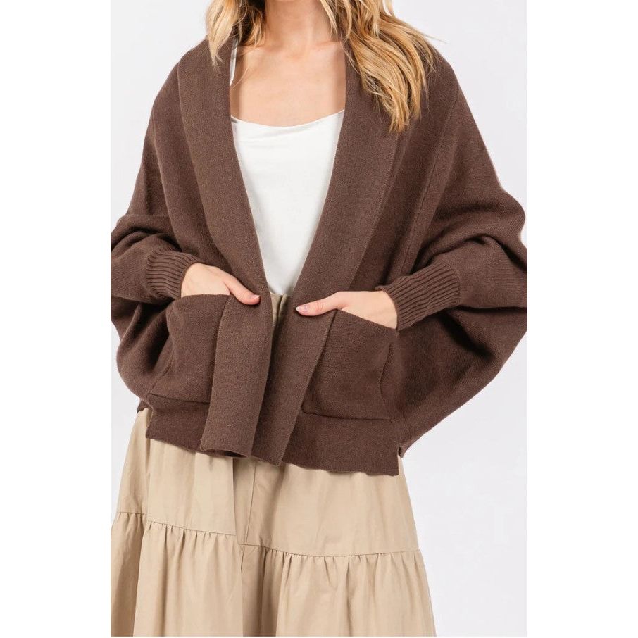 Margot Cocoon Style Batwing Sleeve Cardigan - Brown