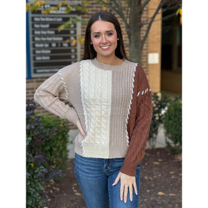 Tate Color Blocked Sweater - Beige/Brown