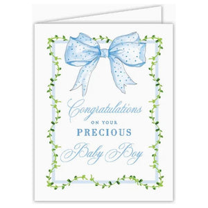 Congratulations on Precious Baby Boy Blue Bow Greeting Card