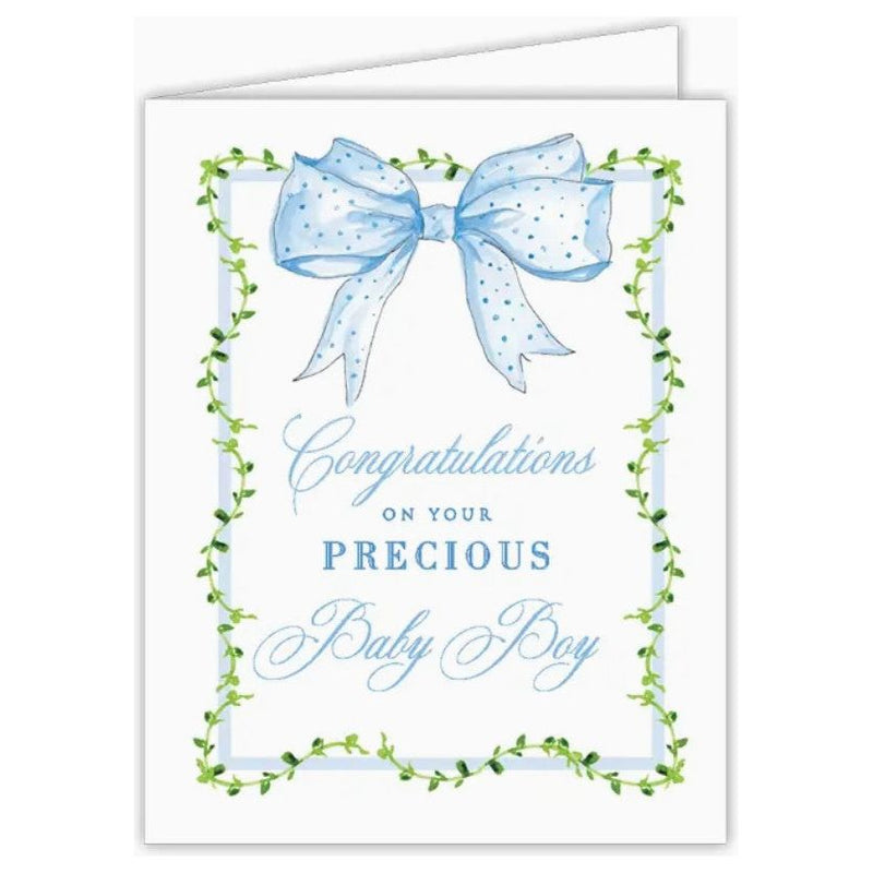 Congratulations on Precious Baby Boy Blue Bow Greeting Card