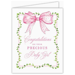 Congratulations on Precious Baby Girl Pink Bow Greeting Card