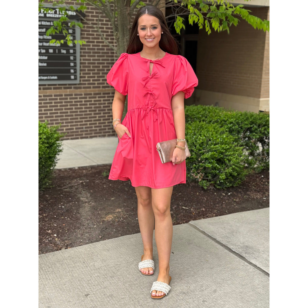 Melanie Bubble Sleeve Mini Dress - Coral