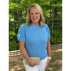 Becky Knit Sweater with Puffed Crochet Sleeves - Light Blue