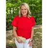 Becky Knit Sweater with Puffed Crochet Sleeves - Tomato Red