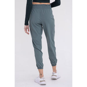 Jessie Cuffed Essential High Waist Joggers - Blue Green