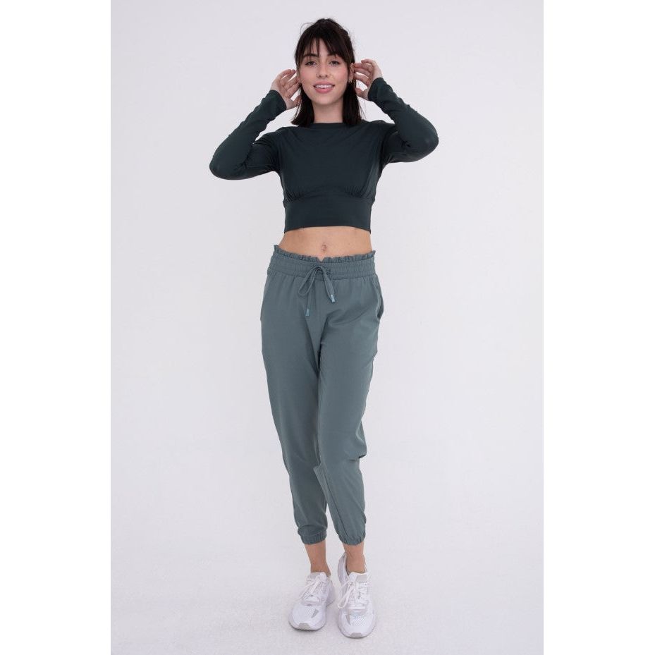 Jessie Cuffed Essential High Waist Joggers - Blue Green