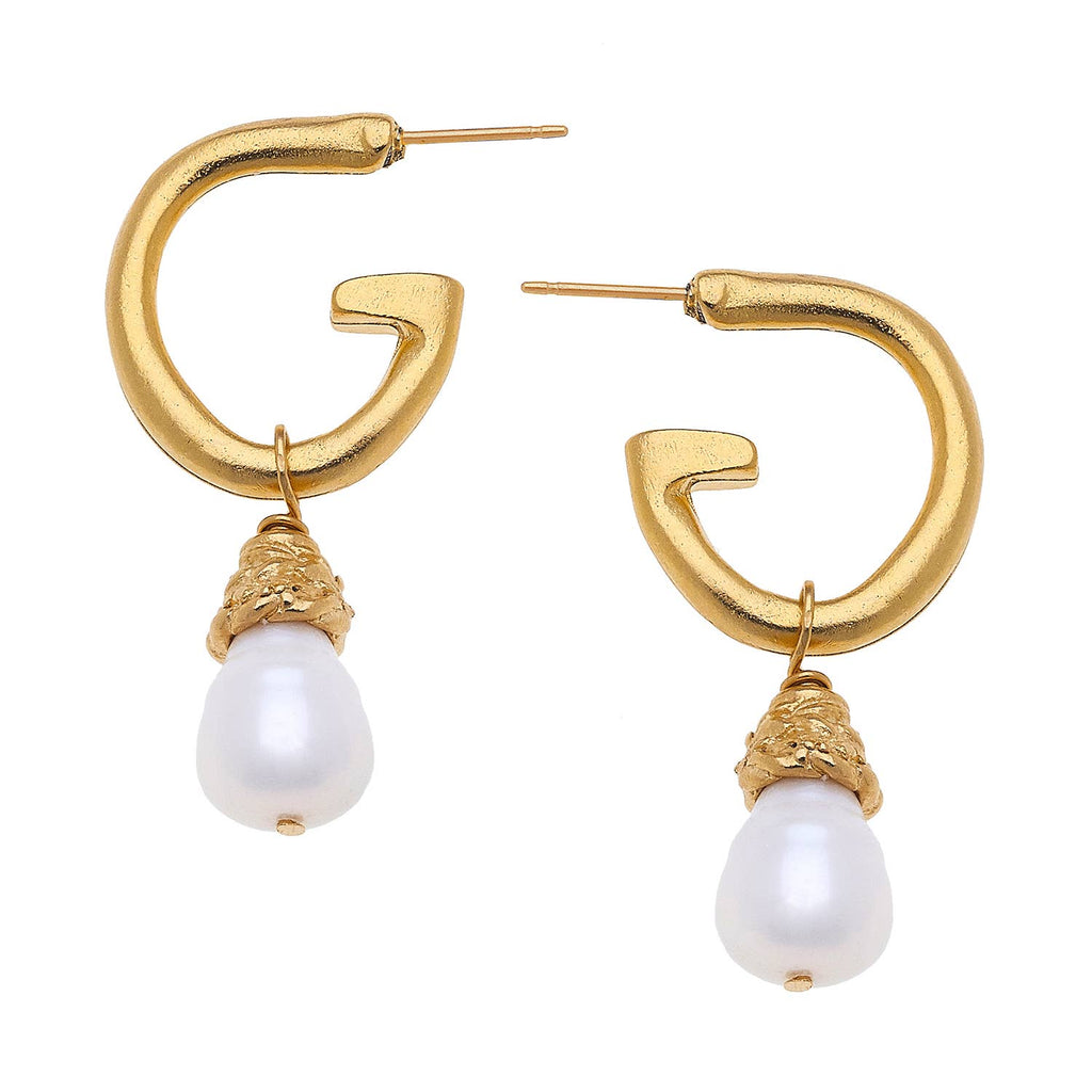 Susan Shaw Handcast Gold + Genuine Freshwater Pearl Drop Earrings