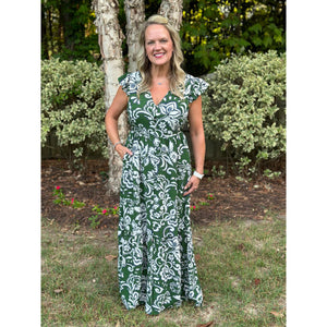 Harriet Floral Button Down Maxi Dress - Cream/Green - FINAL SALE