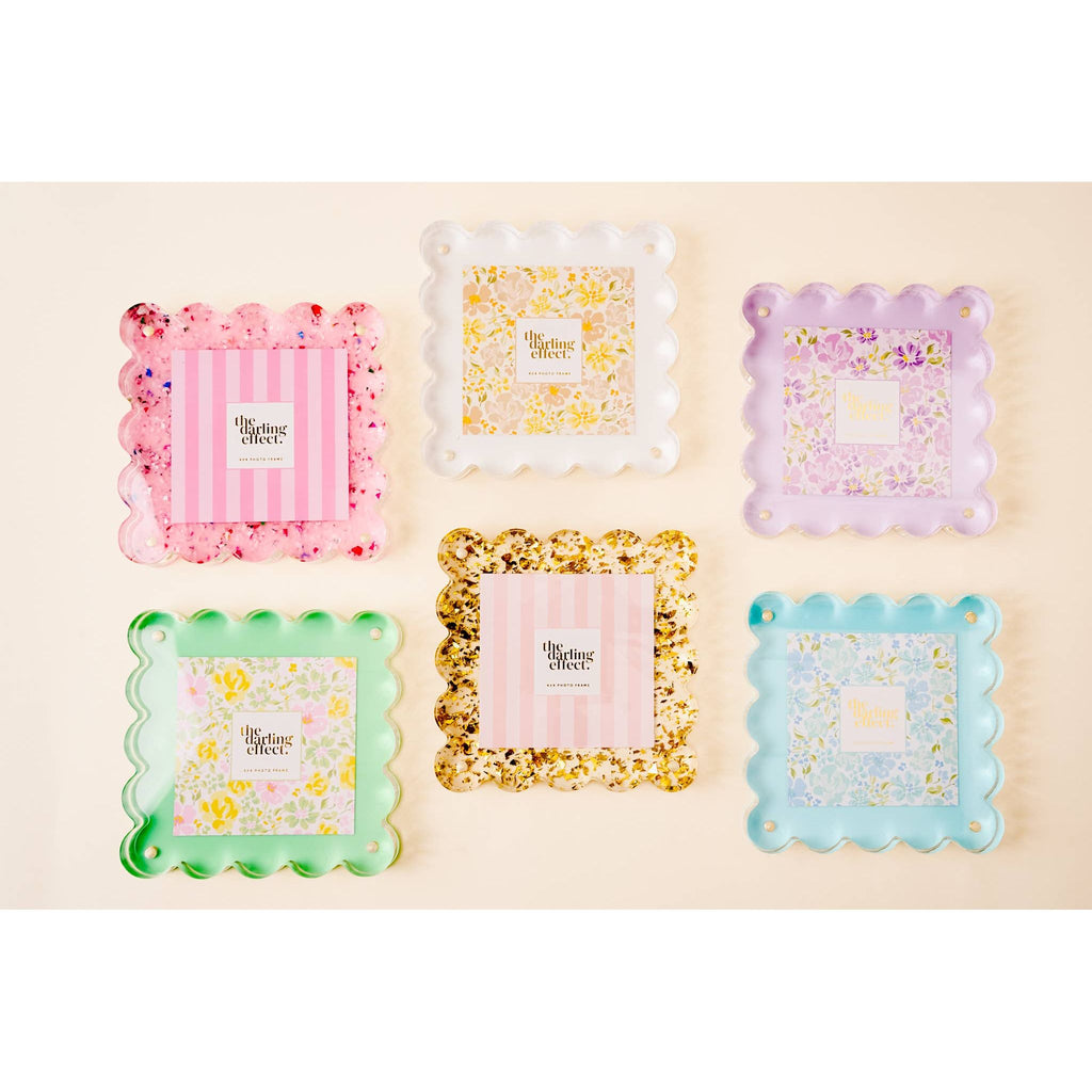 Square Scalloped Acrylic Frame - Confetti Gold