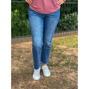 Mica Freestyle Mid Rise Slim Straight Crop Jeans - Marine Blue