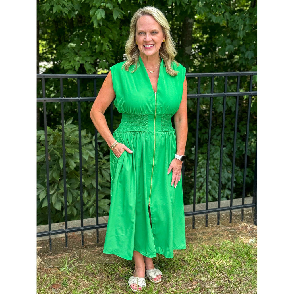 Morganna Sleeveless Two-Way Zipper Dress - Kelly Green