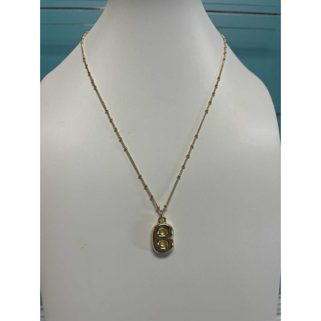 Gold Bubble Initial Necklace - B