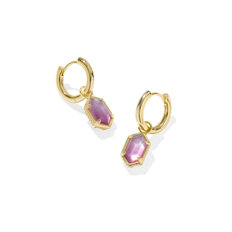 KENDRA SCOTT HALLIE HUGGIE EARRINGS GOLD PURPLE WATERCOLOR ILLUSION