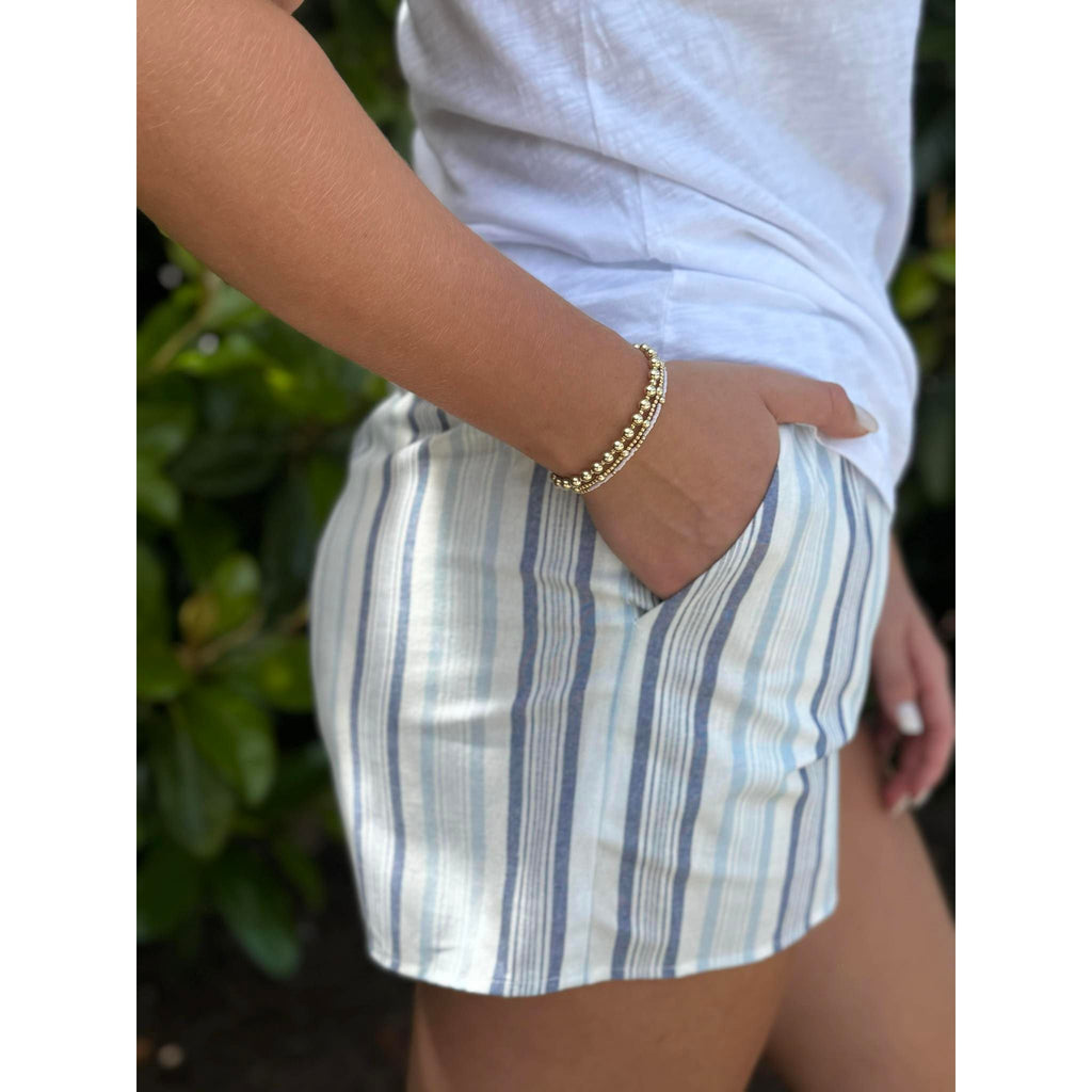 Deanna Elastic Waist Stripe Shorts - Blue - FINAL SALE