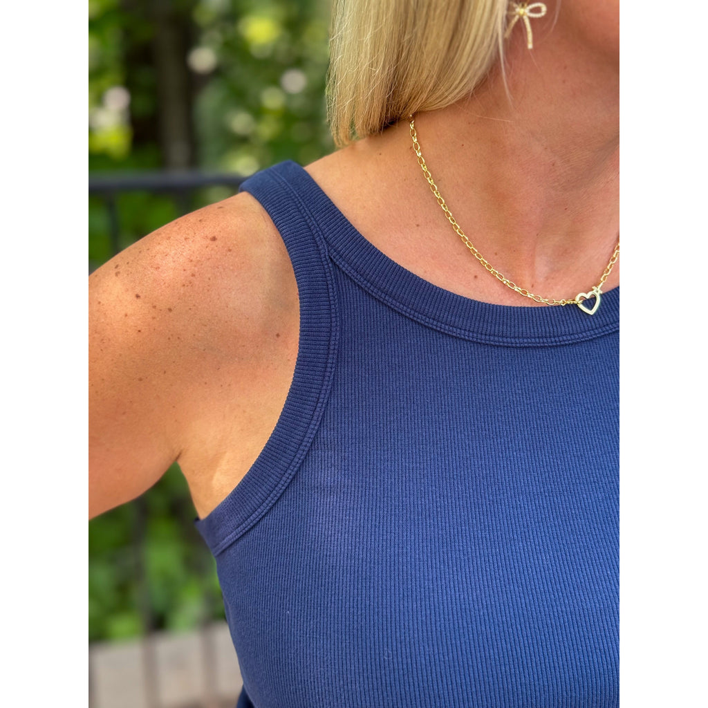 Dear John Tamia Fitted Racer Neck Tank - Black Iris (Navy)
