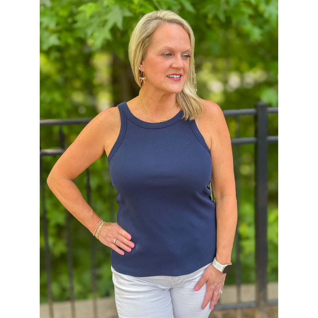 Dear John Tamia Fitted Racer Neck Tank - Black Iris (Navy)