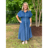 Christie Pleated Waist Midi Dress - Denim