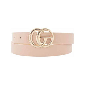 Designer Inspired Faux Leather Belt - Blush with Gold Buckle