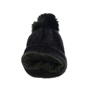 Diamond Rib Pom Pom Hat - Black